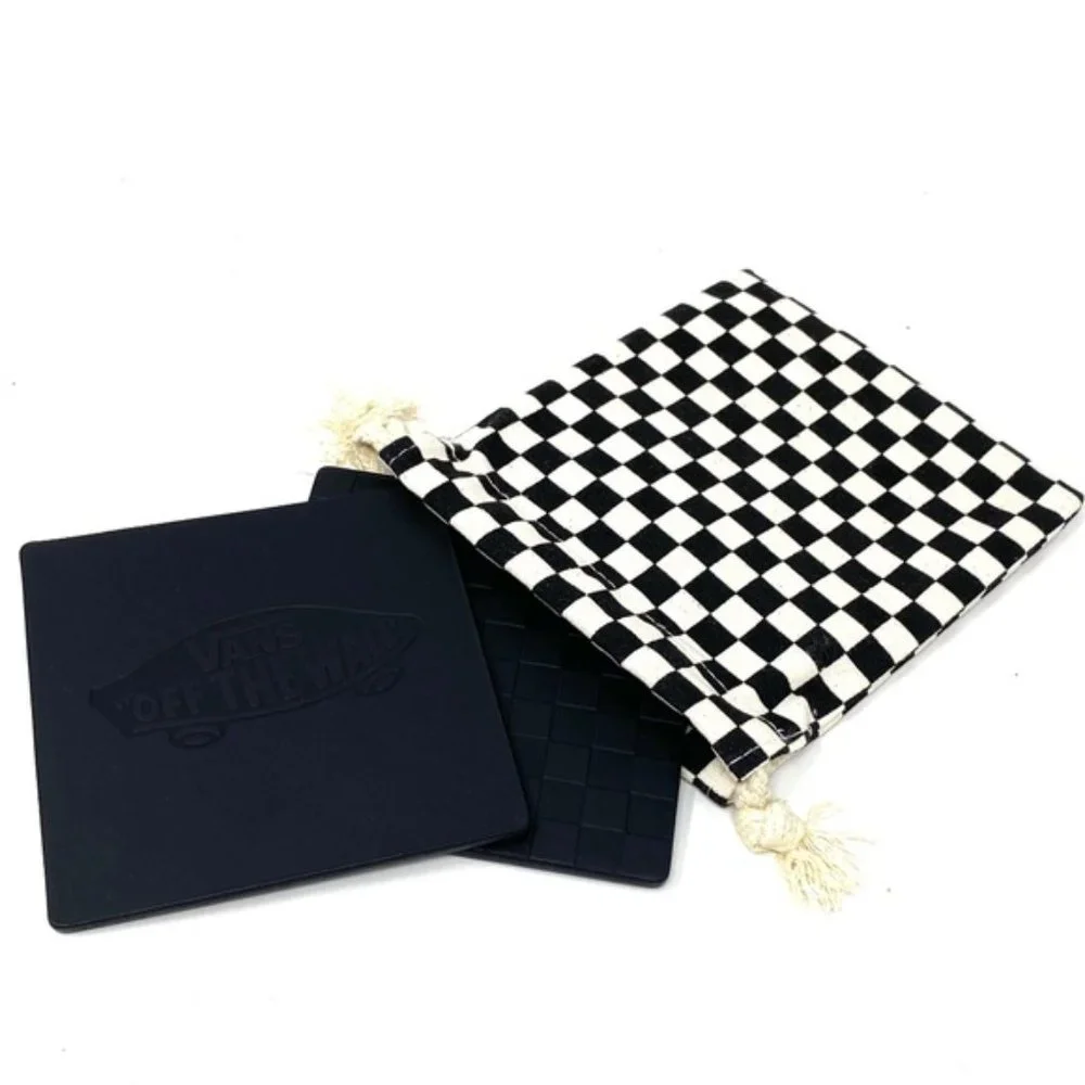 VANS Family Coasters Faux Leather Checkerboard White Black Set Bag VN0009M8NOA